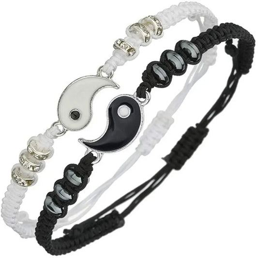 Couple Tai Chi Black & White Adjustable Rope Bracelet Set – Minimalist Jewelry for Daily Wear and Matching Accessories