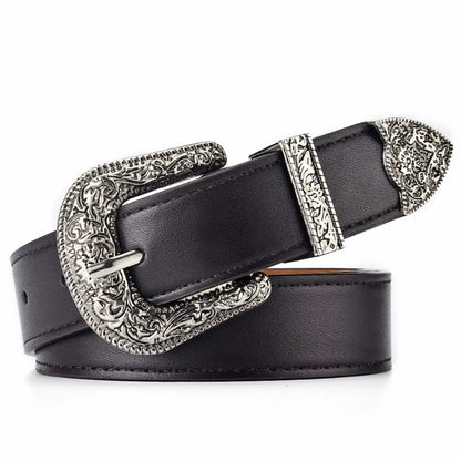 Vintage Carved Needle Buckle Belt — PU Leather Punk Hip Hop Rock Style Unisex Jeans Belt, Y2K Fashion Accessory