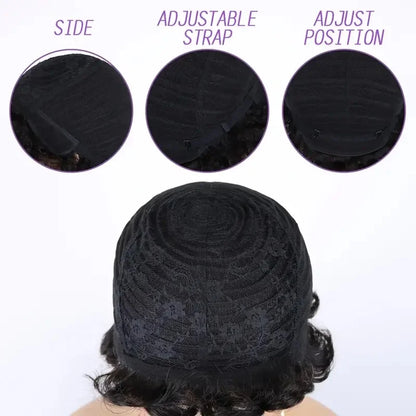 Brazilian Remy Human Hair Wig - Short Curly Pixie Cut Full Machine-Made Wig for Women