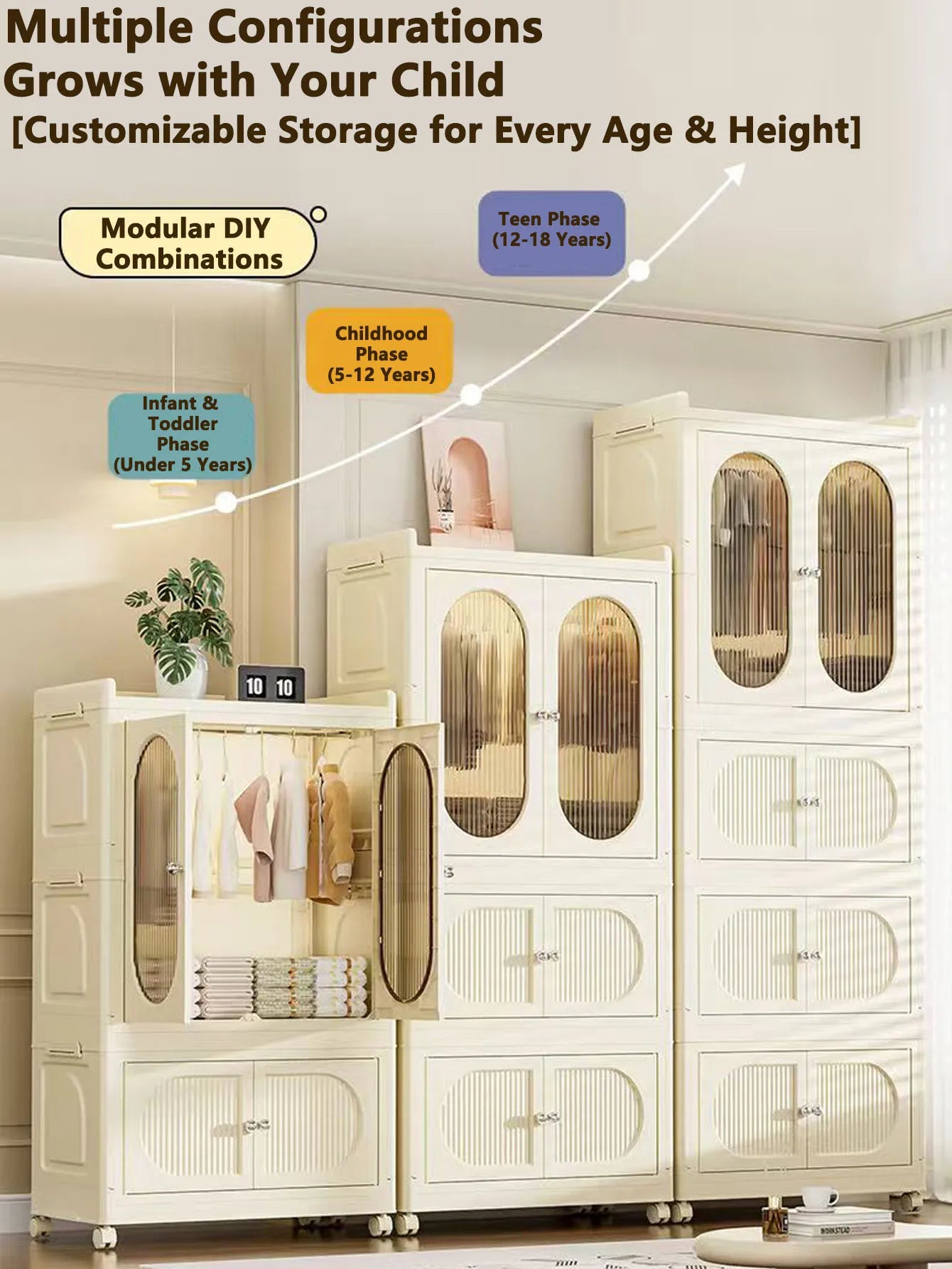 Foldable Storage Cabinet with Drawers – Dustproof Wardrobe Organizer for Home & Office