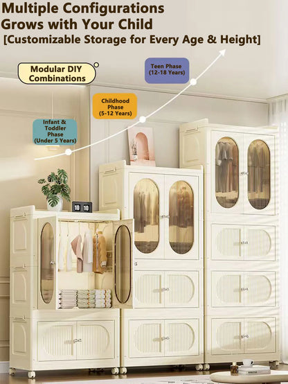 Foldable Storage Cabinet with Drawers – Dustproof Wardrobe Organizer for Home & Office