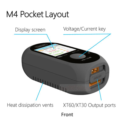 ToolkitRC M4Pocket V2 80W Mini Smart Charger – 5A Compact Outdoor USB-C Charger with XT30/XT60 Output for 1-4S LiPo, LiHV & LiFe Batteries