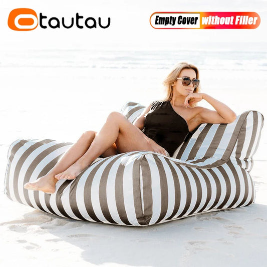 OTAUTAU Outdoor Striped Bean Bag Pouf Cover – No Filler Floating Sofa Bed for Pool, Beach & Garden Lounge