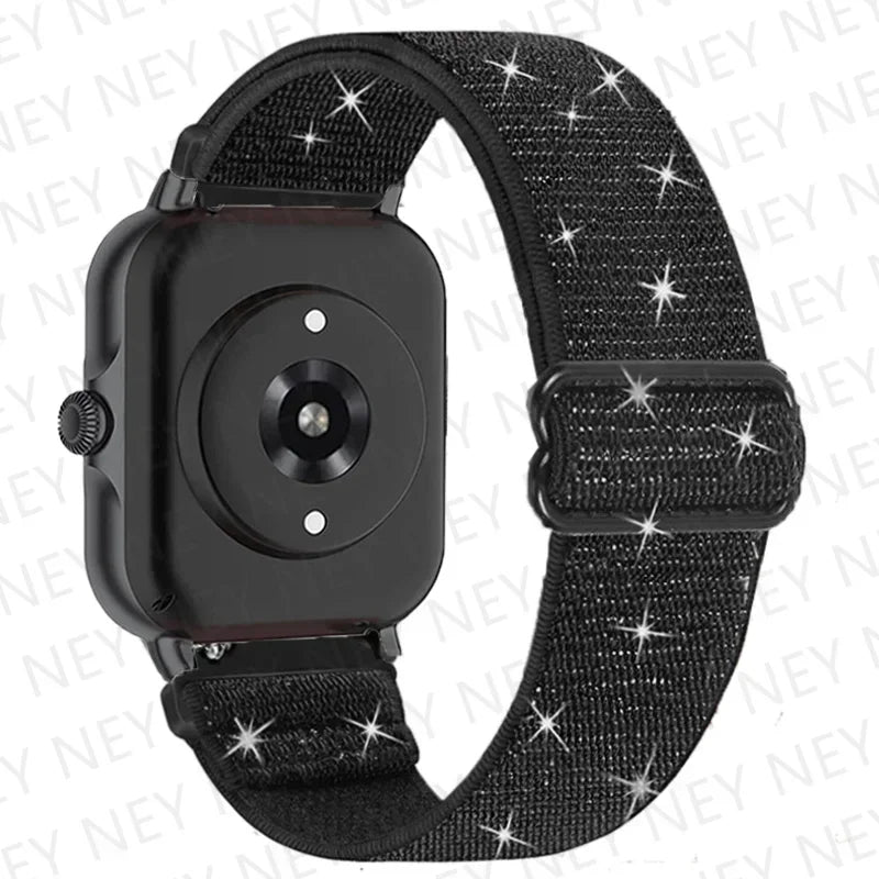 Nylon Elastic Watch Band for Amazfit GTS/GTR 4-3-2, Stratos & Bip Series – Bohemian Shiny Adjustable 20mm/22mm Strap