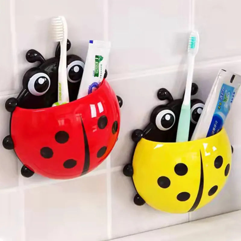 Ladybug Cartoon Animal Toothbrush Holder: 1pcs Insect Design Wall Suction Bathroom Organizer for Toothbrush and Toothpaste