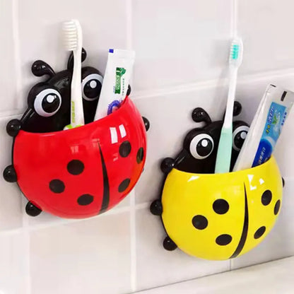 Ladybug Cartoon Animal Toothbrush Holder: 1pcs Insect Design Wall Suction Bathroom Organizer for Toothbrush and Toothpaste