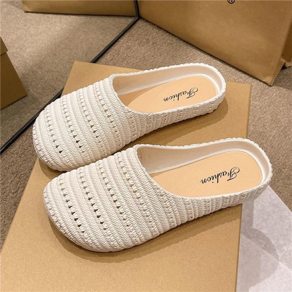 Women’s Breathable Hollow-Out Slippers - Lightweight Flat Anti-Slip Half Shoes