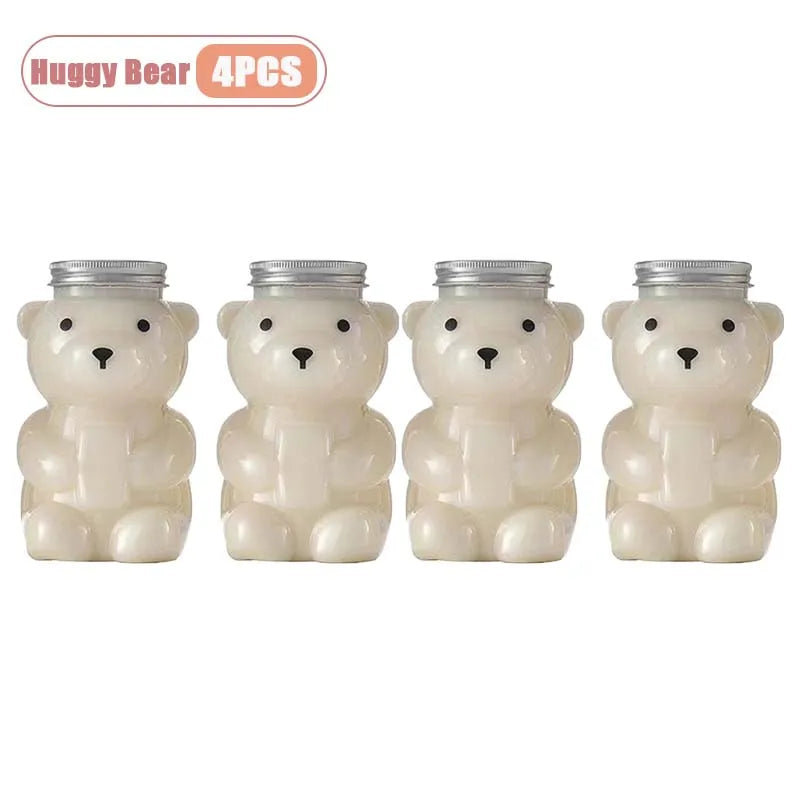 1-10PCS 500ml Cartoon Bear Portable Bottles – Cute Transparent Drink Containers for Bubble Tea, Juice & Party Supplies