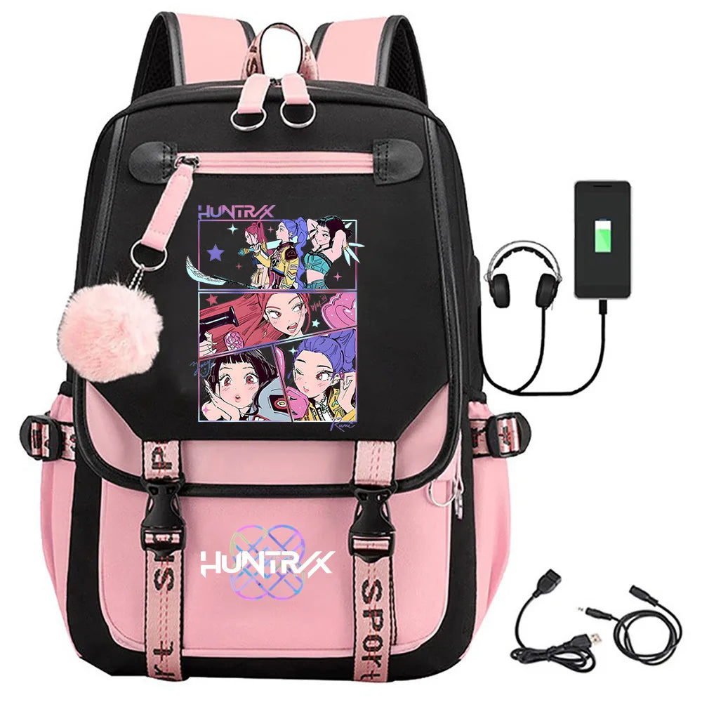 KPop Demon Hunters Print Backpack — Large Capacity School Bag for Rumi, Mira & Zoey Fans, Casual Canvas Travel & Bookbag