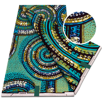 African Golden Glitter Wax Fabric - Soft Ankara Pagne Batik Gold Print Material for Women