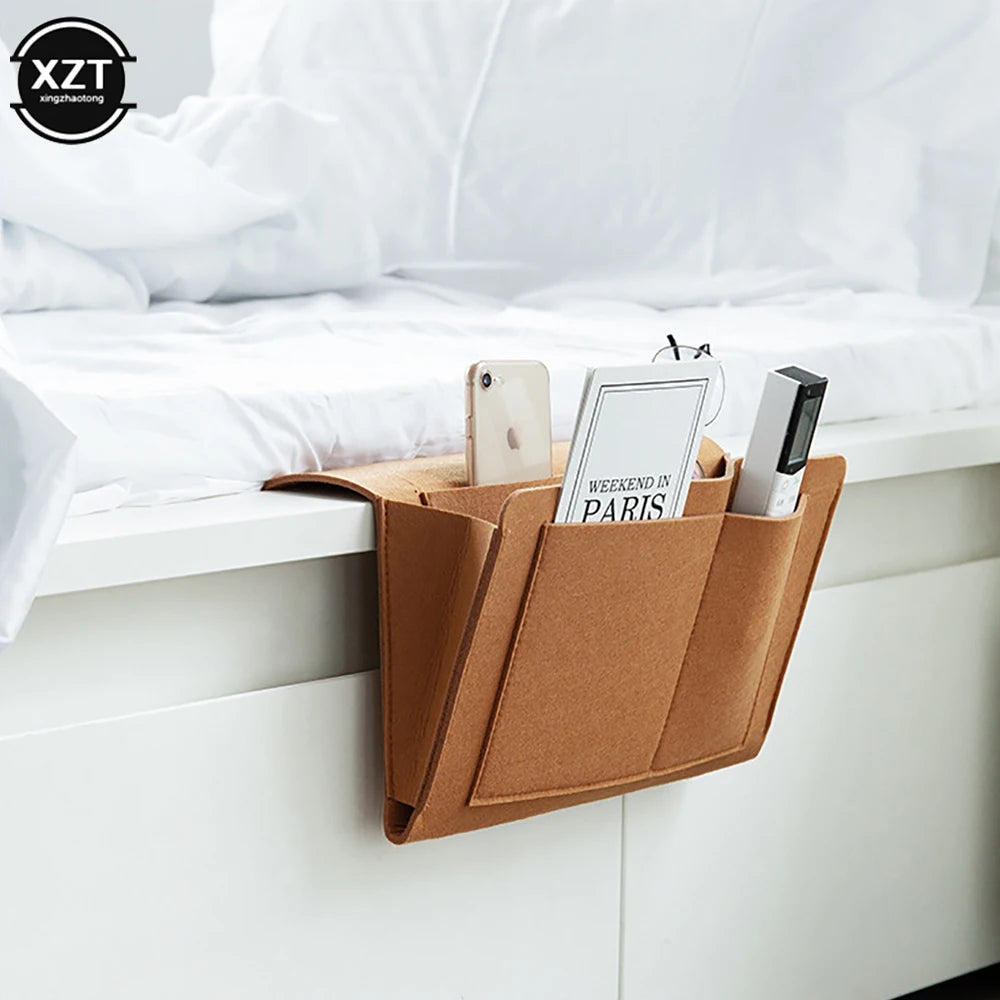 Felt Bedside Hanging Organizer — Phone, Book & Magazine Storage Pockets for Bed & Sofa