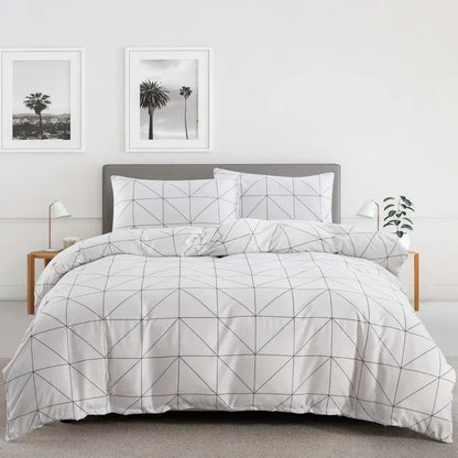 Grey Feather Duvet Cover Set – Full/Queen Boho Bedding with Soft Reversible White Comforter Cover for Kids & Teens