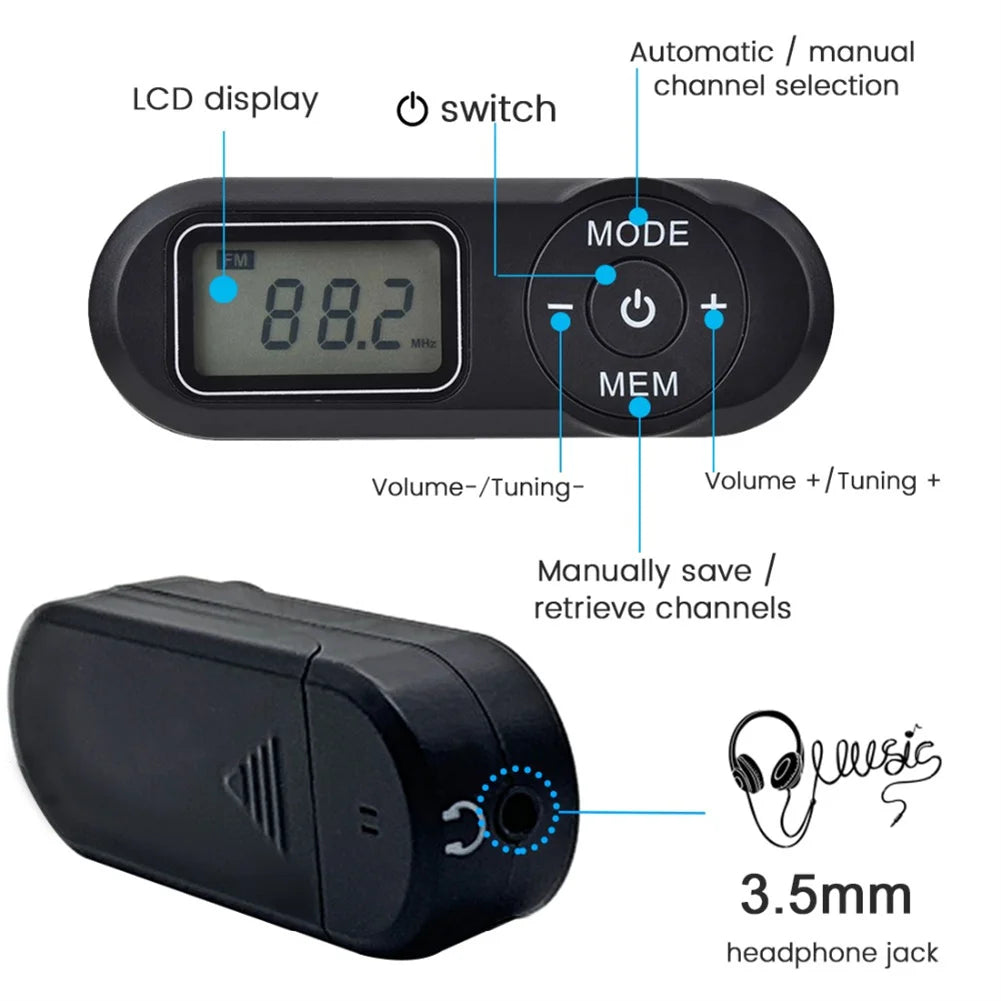 Pocket FM Radio – Portable Sports Receiver 64-108MHz with LCD Display, 3.5mm Earphones & Neck Lanyard
