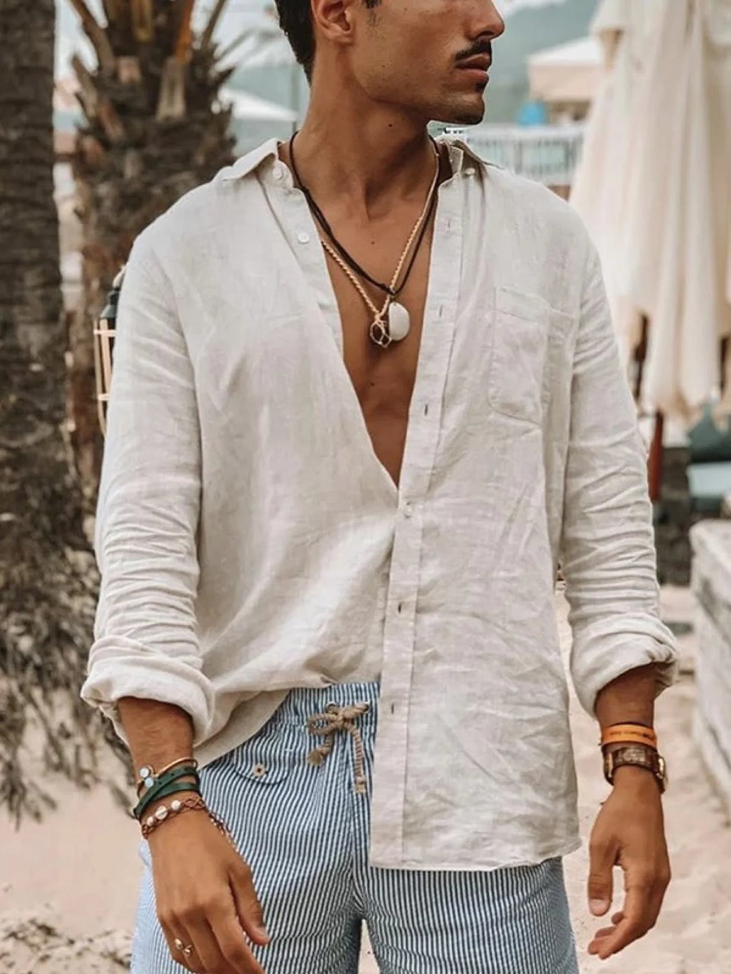 Men's Solid Color Long Sleeve Shirt - Lightweight Casual Lapel Shirt for Outdoor Wear