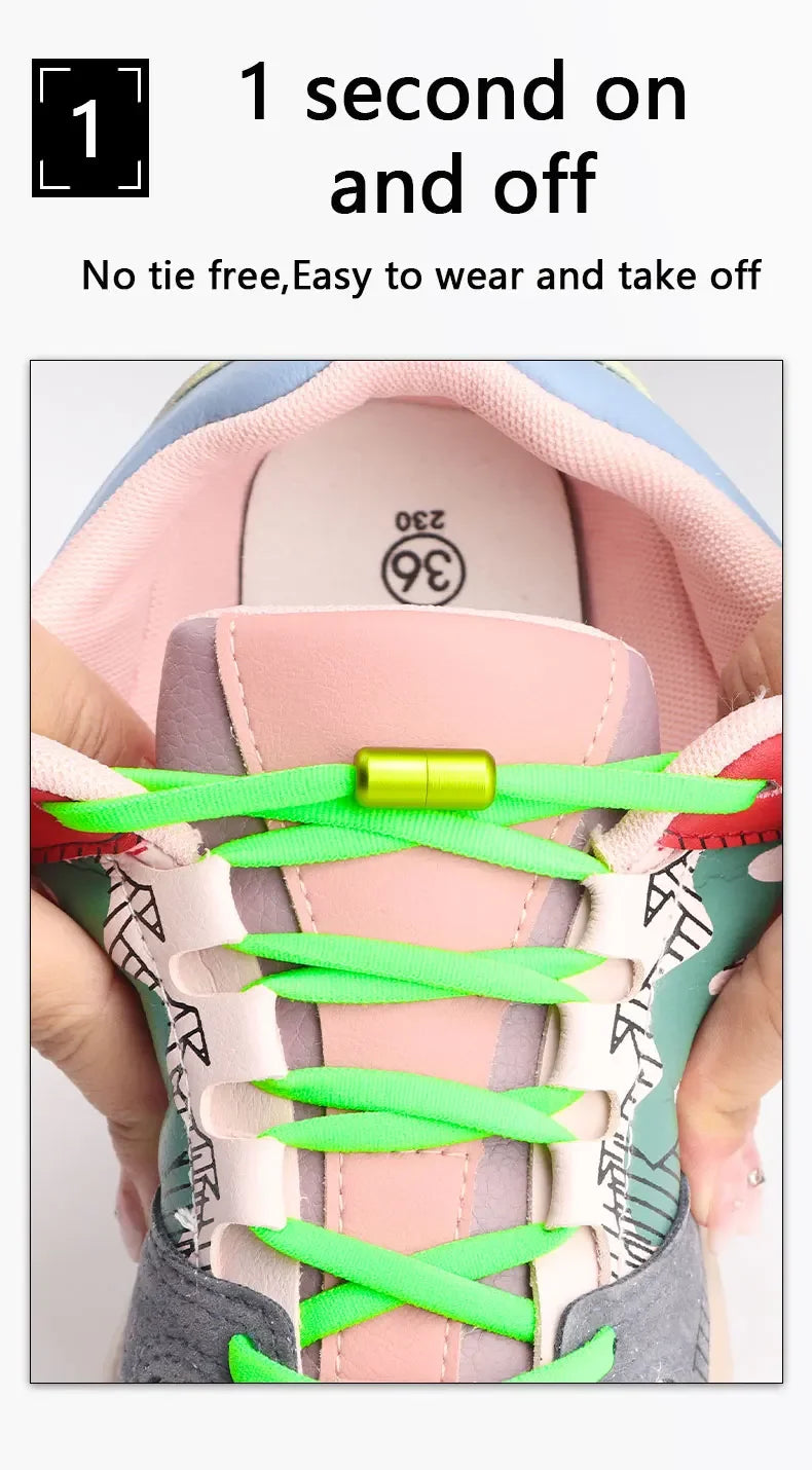 New Colorful Elastic No-Tie Shoelaces – Round Sneakers Laces for Kids & Adults