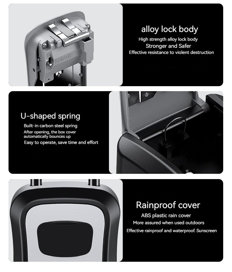 4 Digit Outdoor Password Key Box with Waterproof Steel Wire Hanging Hook - Free Installation & Extended Locking Storage