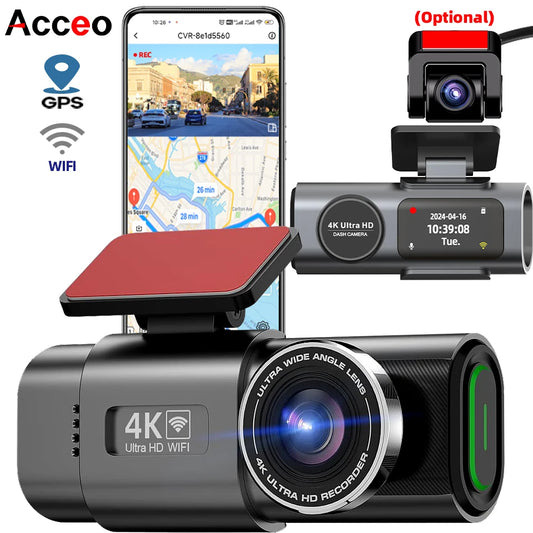 Dual Lens Dash Cam 4K UHD – Car Camera DVR with Night Vision, Wi-Fi, GPS, 24H Parking Monitoring