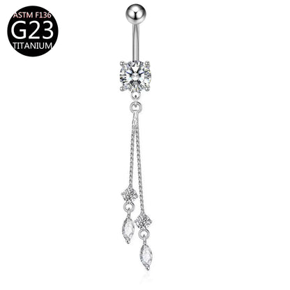 G23 Titanium Belly Button Ring - Zircon Butterfly Heart Dangle Navel Piercing Jewelry for Women 14G Sexy Style
