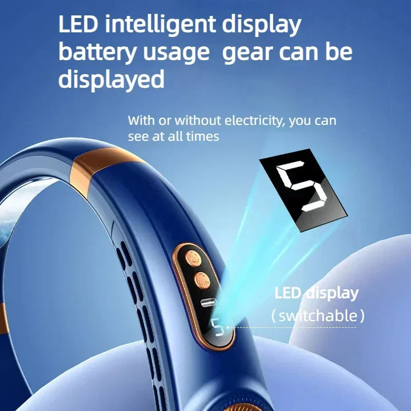 Portable Neck Fan - Hands Free Bladeless Personal Cooling Fan with LED, 4 Cooling Plates & 4000mAh Rechargeable Battery