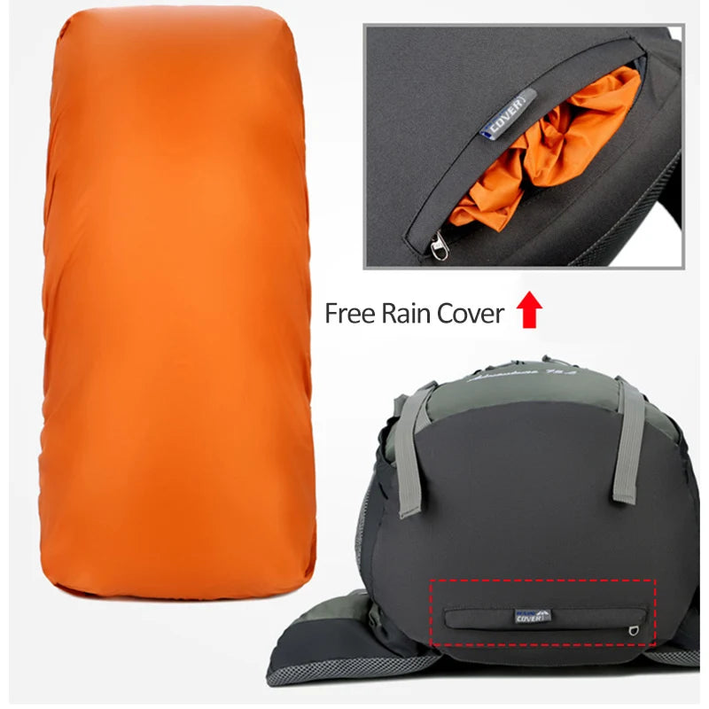 75L Camping & Hiking Backpack with Rain Cover - Outdoor Travel, Trekking & Climbing Rucksack for Men