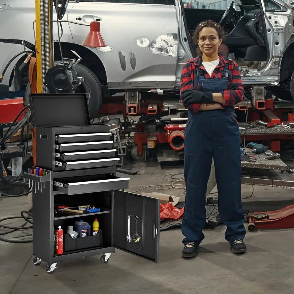 5-Drawer Rolling Tool Chest – Metal Storage Cabinet with Detachable Top Tool Box & Enhanced Packaging
