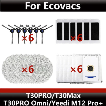 ECOVACS T30S PRO/T30 PRO OMNI & YEEDI M12 Pro+ Robot Vacuum Replacement Parts – Dust Bag, Main & Side Brush, Filter, Mop Accessories