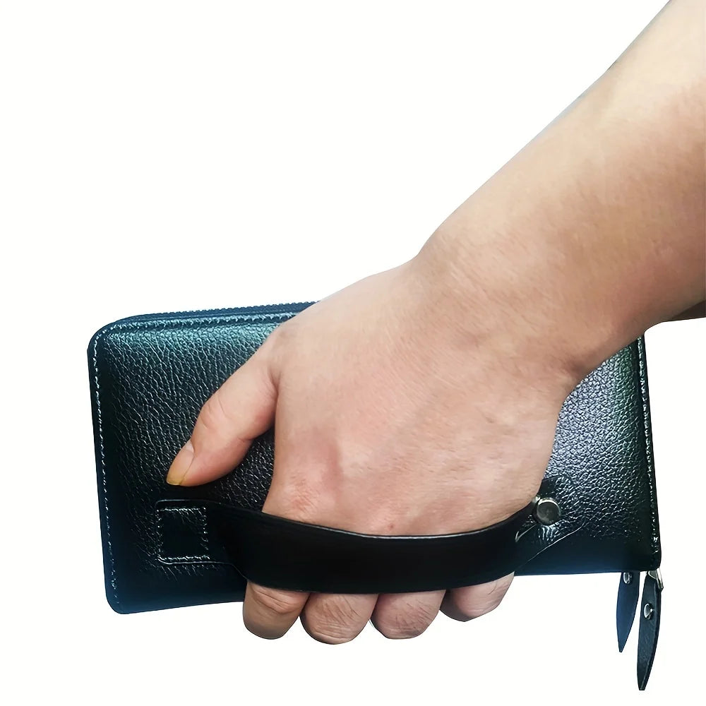 Men’s Long Leather Wallet Clutch – Large Business Purse & Phone Card Holder Gift for Dad, Husband, Boyfriend
