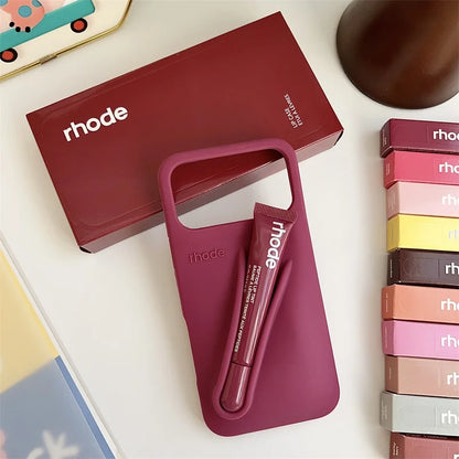 Rhode Lip Gloss iPhone Case - Silicone Protective Cover with Box Design for iPhone 17 Air 16 15 14 13 12 Pro Max Plus