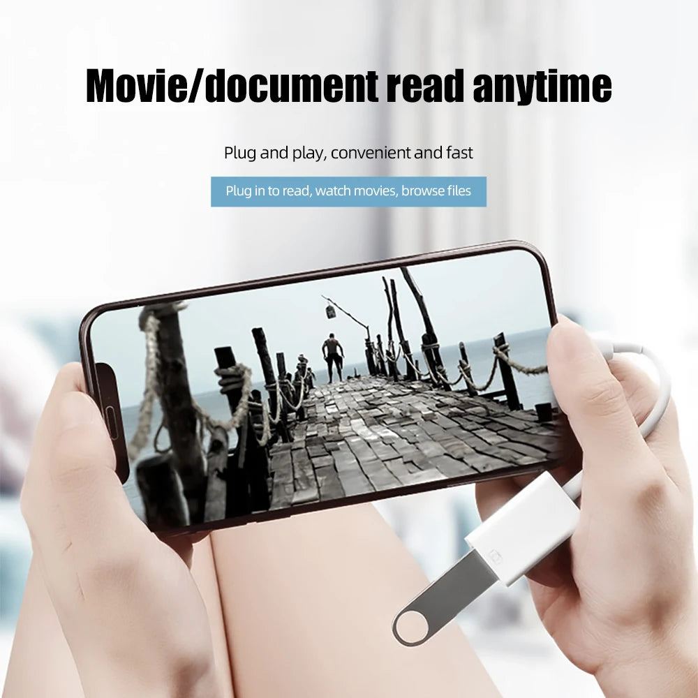 Lightning to USB OTG Converter Adapter – For iPhone, Supports Mouse, Keyboard, U Disk, Camera & Card Reader Data Transfer