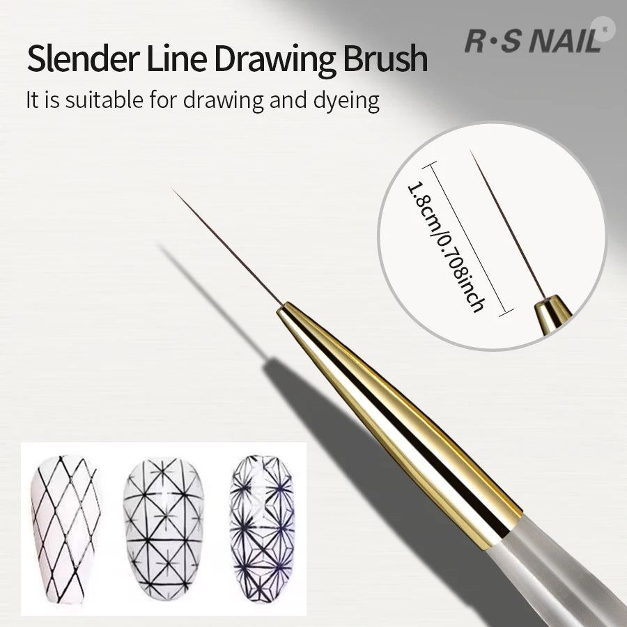 RSNAIL Nail Art Liner Brushes — 18mm Slender Long Line Painting Pen for French Stripe Nail Art, UV Gel DIY Manicure Tool