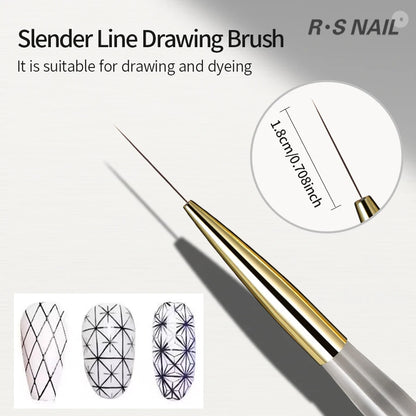 RSNAIL Nail Art Liner Brushes — 18mm Slender Long Line Painting Pen for French Stripe Nail Art, UV Gel DIY Manicure Tool