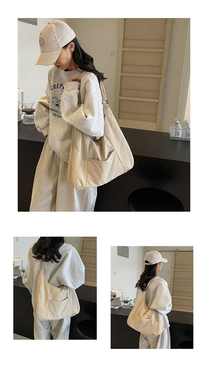 2025 Trendy Women's Soft Cloth Shoulder Bag – Solid Color, Y2K Casual Style, Crossbody Handbag for Students