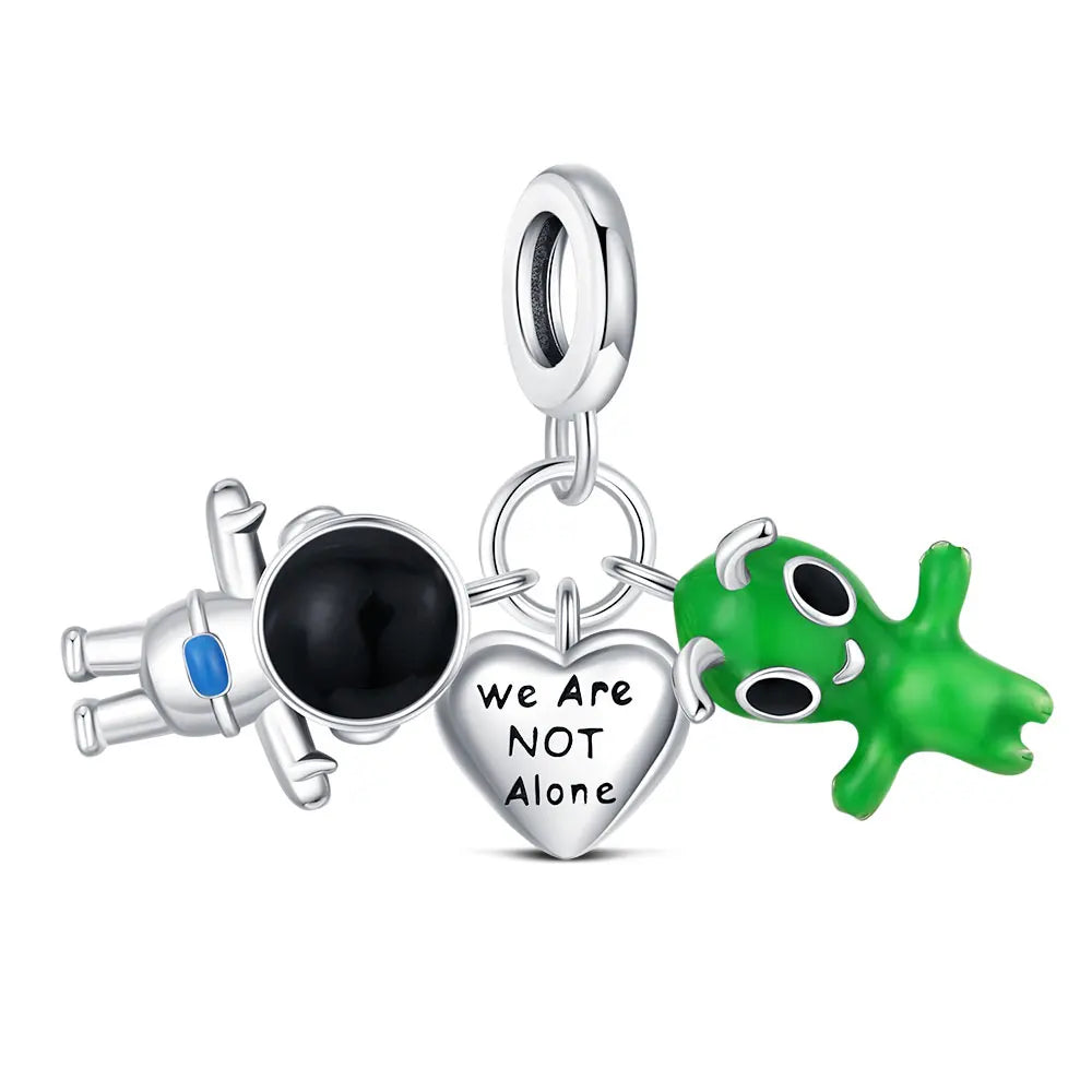 925 Sterling Silver Robot & Sea Turtle Charms Pendant — Moon Bead Bracelet Accessory, DIY Fashion Jewelry Gift for Women