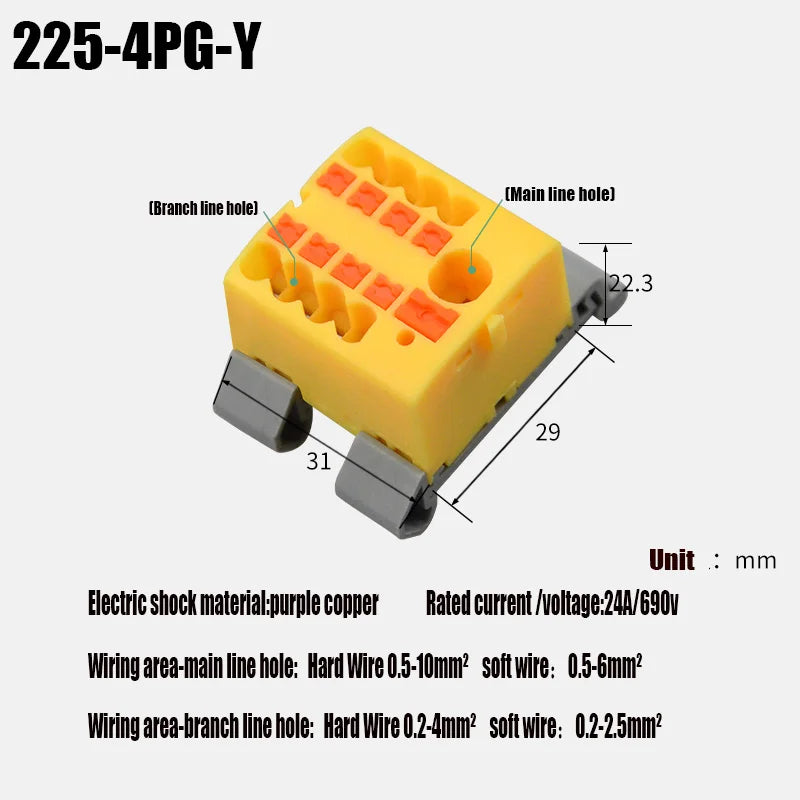 Compact Push-In Wire Connector Terminal Block – Fixed Modular Multi-Link Splicing 1-In Multiple-Out Lighting Connector 225 Series