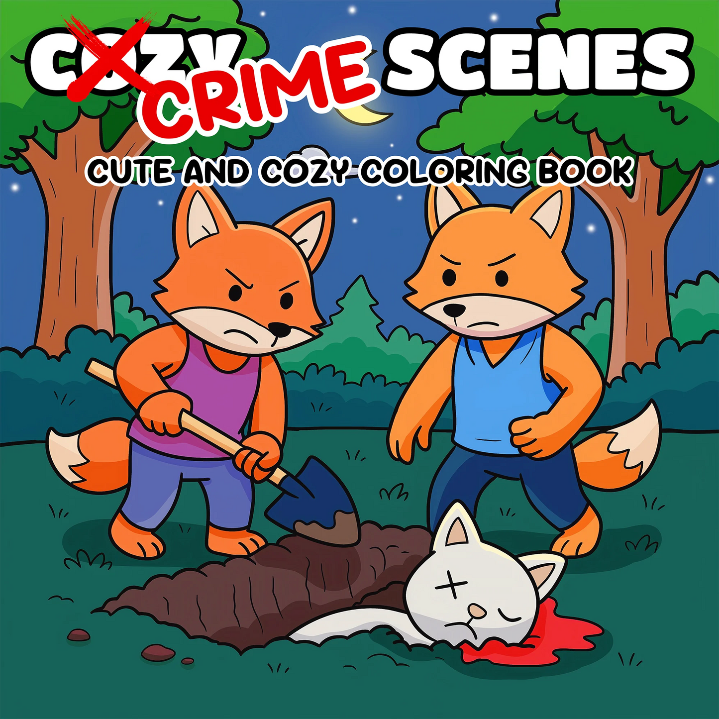 Crime Scenes Cute & Cozy Coloring Book - 24-Page Adorable Creepy Creatures Halloween DIY Drawing Book for Adults
