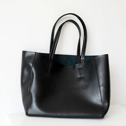 Customizable Name Large Capacity Commuter Bag – 100% Genuine Leather Soft Tote, Single Shoulder & Diagonal Shopping Bag