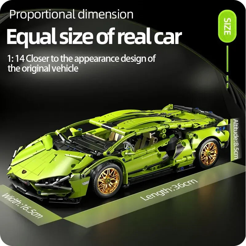 1280PCS Technical Racing Sports Car Building Blocks – Mechanical Supercar Model Kit Puzzle Toy for Kids & Adults Gift