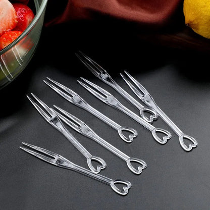 100pcs Disposable Transparent Packaging for Household Plastic Fruit Skewers with Small Forks