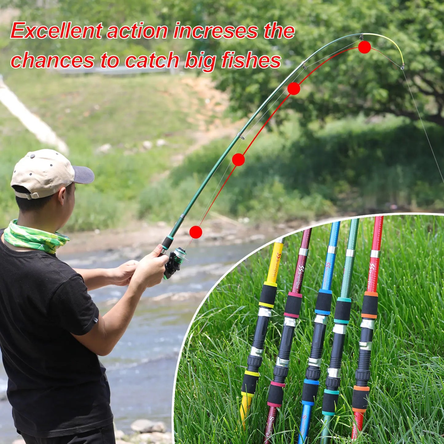 Sougayilang 1.8M Telescopic Fishing Rod - Durable Fiberglass Spinning Rod for Kids & Carp Fishing