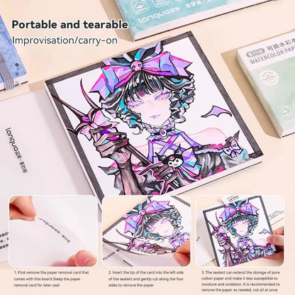 100% Cotton Mini Watercolor Paper Book – 300gsm Tearable Sketchbook Journal for Drawing & Painting