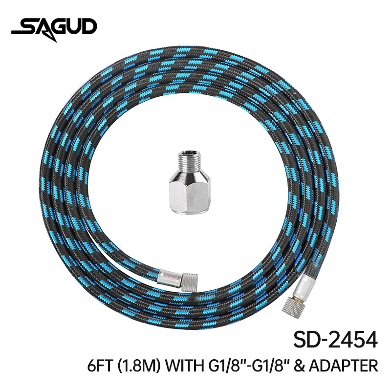 1.8m Nylon Braided Airbrush Hose with 1/8” Thread & 1/8” Male to 1/4” Female Fitting Adapter for Airbrush Accessories