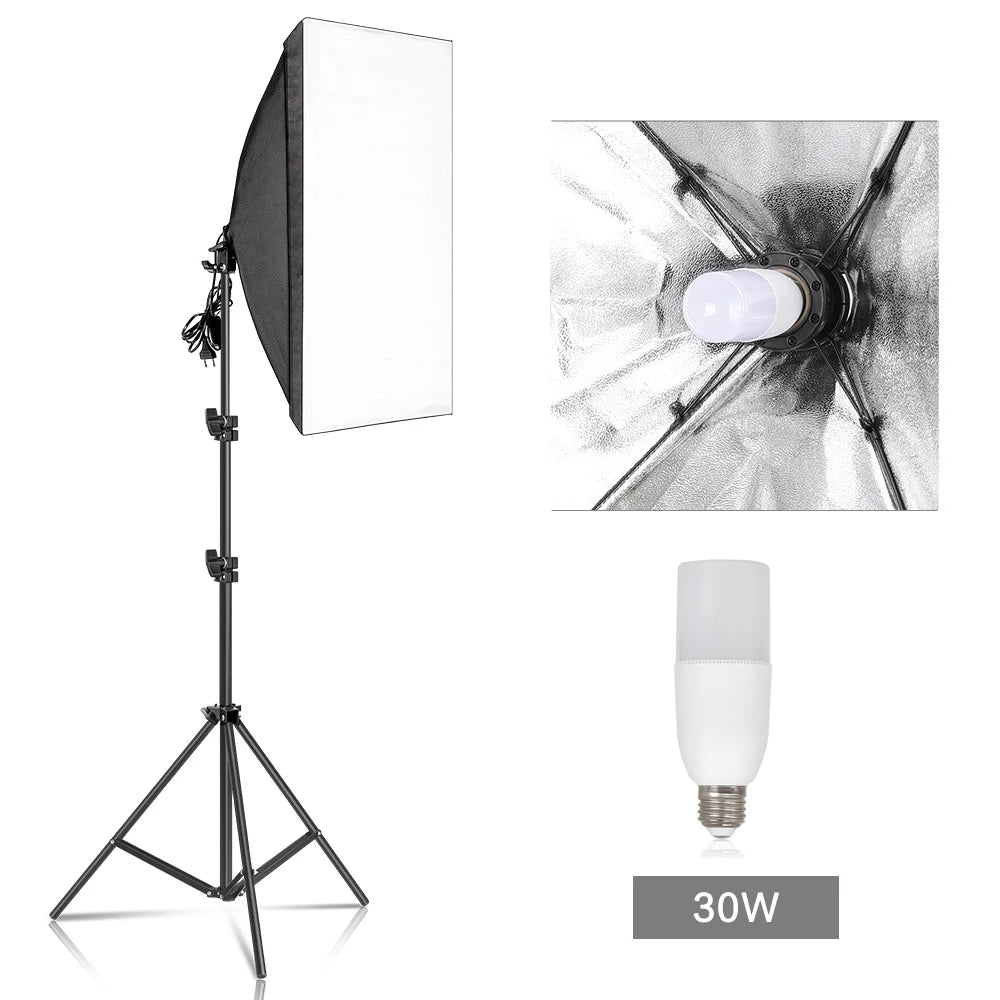 30W-40W Photography Softbox Lighting Kit – 50x70CM Continuous Soft Light for Studio and Portrait Shooting