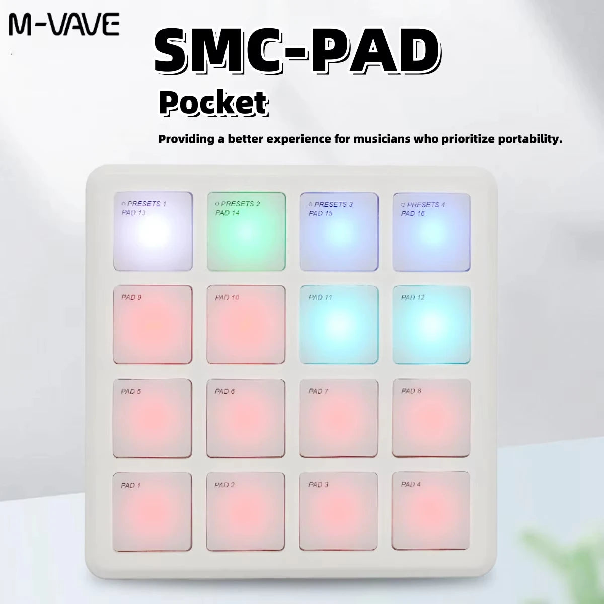 M-VAVE SMC-PAD Wireless MIDI Controller – Portable Percussion Keyboard with USB-C Interface, Compact MIDI Pad for Music Production