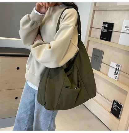 2025 Trendy Women's Soft Cloth Shoulder Bag – Solid Color, Y2K Casual Style, Crossbody Handbag for Students