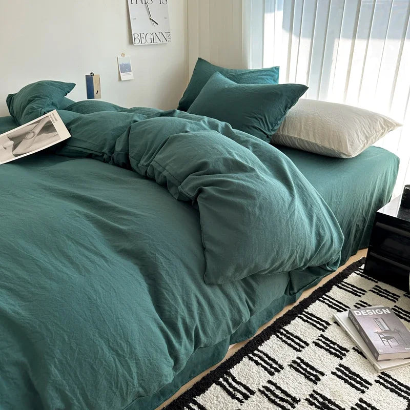 Solid Cotton Bed Linen Set – Bedding with Sheet, Duvet Cover & Pillowcases, Single to King/Queen/Twin Size