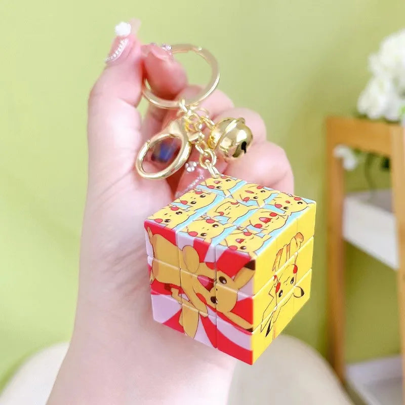 Pokémon Pikachu Mini Rubik's Cube Keychain — Cute Cartoon Puzzle Pendant for School Bags, Kids’ Toys & Kawaii Accessories