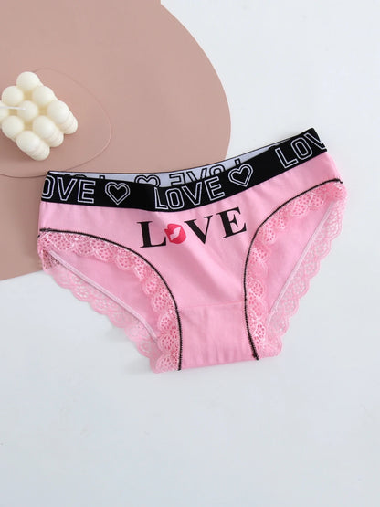 5-Pack Women's Cotton Panties – Breathable Letter Printed Belt, Fashionable Ladies Underwear