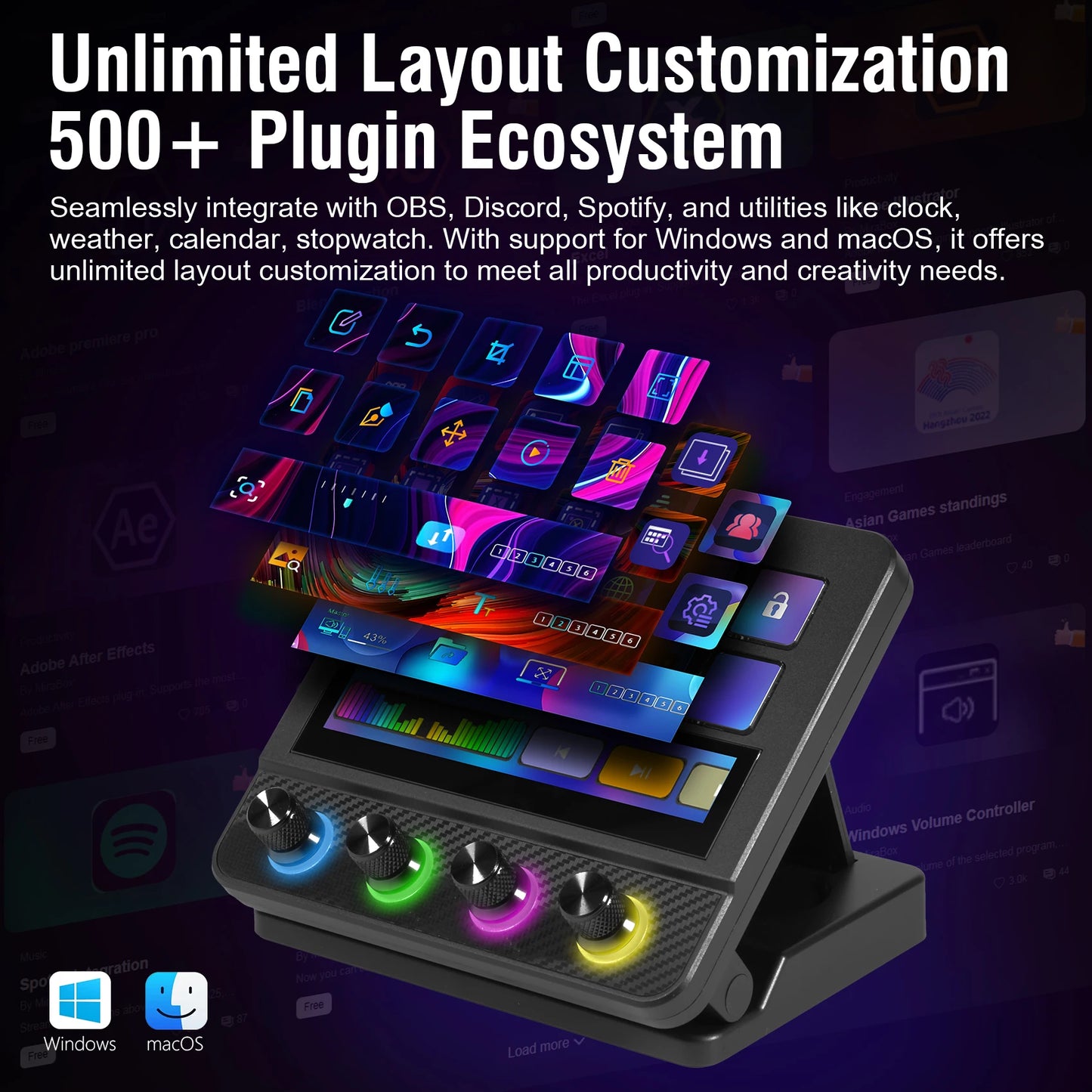 MiraBox N4 Pro Stream Deck Controller - 10 Programmable LCD Keys with 500+ Plugins for Streaming & Editing