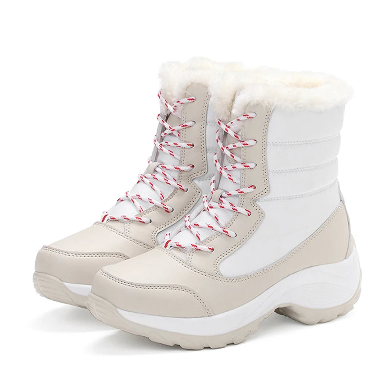 Women's Winter Snow Boots – Plush Lined Platform Flat Casual Shoes for Warmth and Comfort