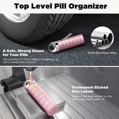 Metal Travel Pill Organizer — Portable Waterproof 7-Day Weekly Medicine Box, Large Aluminum Alloy Container